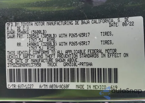 2022 Toyota Tacoma Trd Sport from USA, damaged, VIN 3TMDZ5BN8NM137950